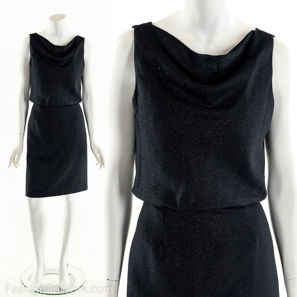 VIRGO II 60’s Black Sleeveless Glitter Midi Dress Size 8